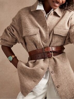 Banana Republic Wool Shirt Utility Jacket Tan Oversized Shacket Minimalist XS